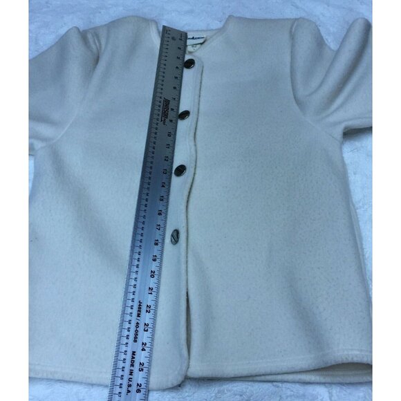 Vintage Aqua Sheen Women's Medium White Polar Fleece Button Front Jacket Pockets - Picture 6 of 8